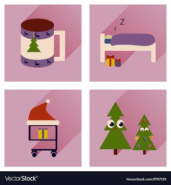 Set of flat icons with long shadow new Year vector image