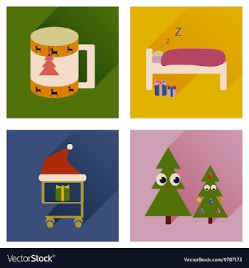 Set of flat icons with long shadow new Year vector image