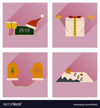 Set of flat icons with long shadow New Year vector image
