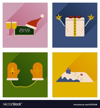 Set of flat icons with long shadow New Year vector image