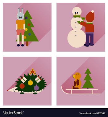 Set of flat icons with long shadow New Year vector image