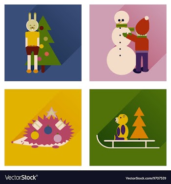 Set of flat icons with long shadow New Year vector image