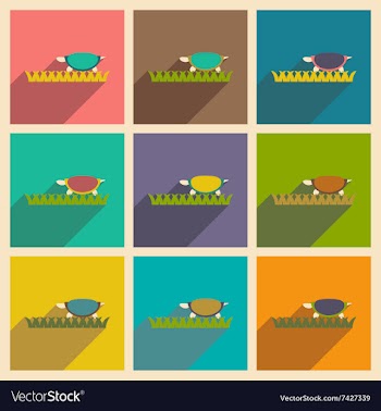 Set of flat icons with long shadow ocean turtle vector image