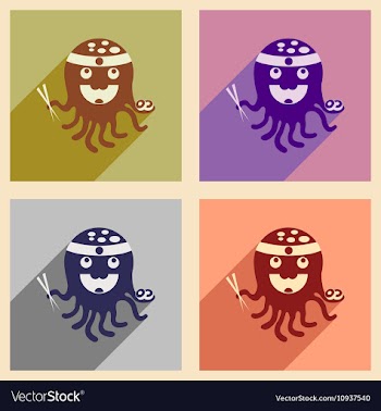 Set of flat icons with long shadow octopus sushi vector image