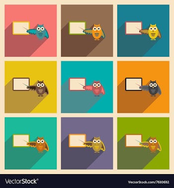 Set of flat icons with long shadow owl teacher vector image