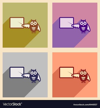 Set of flat icons with long shadow owl teacher vector image