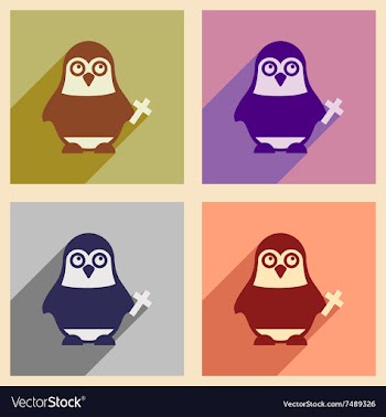 Set of flat icons with long shadow penguin cartoon vector image