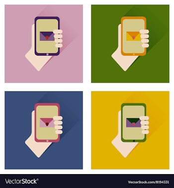 Set of flat icons with long shadow phone in hand vector image