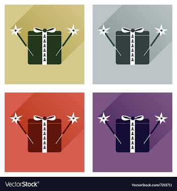 Set of flat icons with long shadow present and vector image