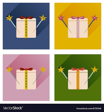 Set of flat icons with long shadow present and vector image