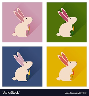 Set of flat icons with long shadow rabbit carrot vector image