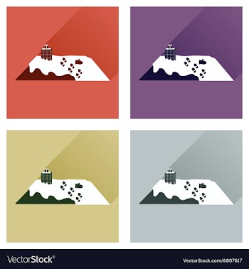 Set of flat icons with long shadow roof in snow vector image