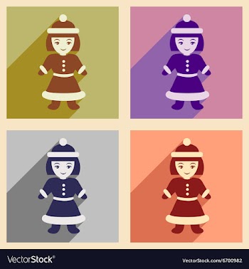 Set of flat icons with long shadow Santa girl vector image