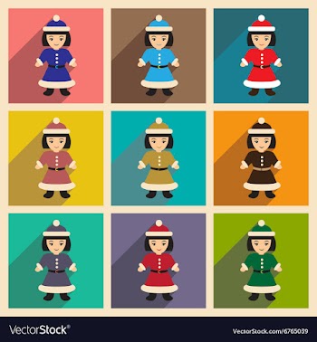 Set of flat icons with long shadow Santa girl vector image