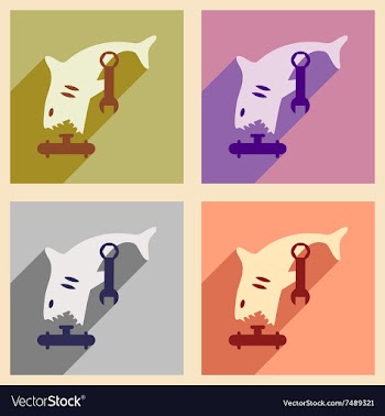 Set of flat icons with long shadow shark cartoon vector image