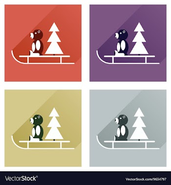 Set of flat icons with long shadow sled bear vector image