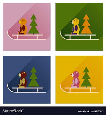 Set of flat icons with long shadow sled bear vector image