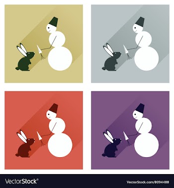 Set of flat icons with long shadow snowman and vector image