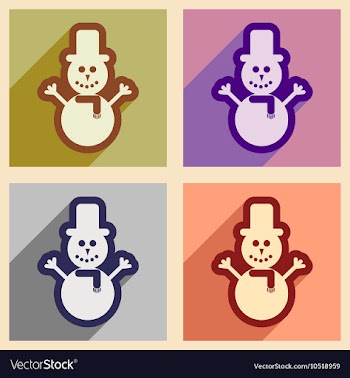 Set of flat icons with long shadow Snowman in hat vector image
