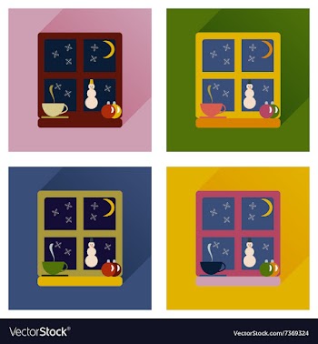 Set of flat icons with long shadow snowman outside vector image