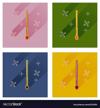 Set of flat icons with long shadow thermometer and vector image