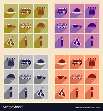 Set of flat icons with long shadow United Kingdom vector image