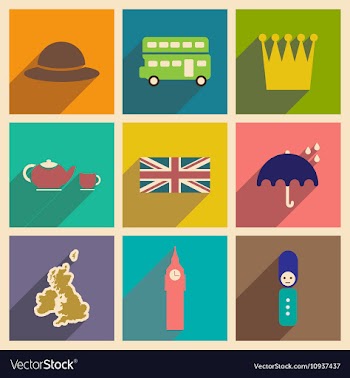 Set of flat icons with long shadow United Kingdom vector image