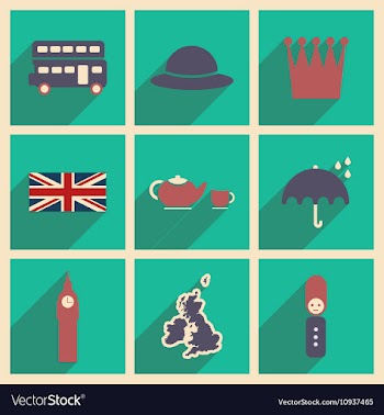 Set of flat icons with long shadow United Kingdom vector image