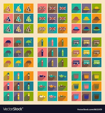 Set of flat icons with long shadow United Kingdom vector image