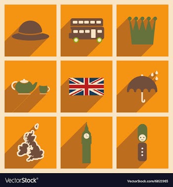 Set of flat icons with long shadow United Kingdom vector image