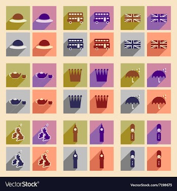 Set of flat icons with long shadow United Kingdom vector image