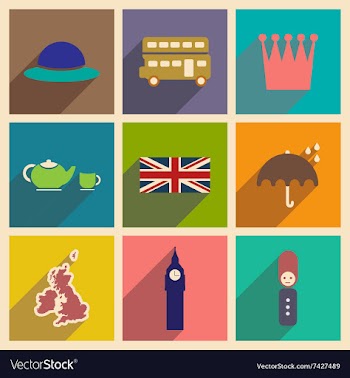 Set of flat icons with long shadow United Kingdom vector image