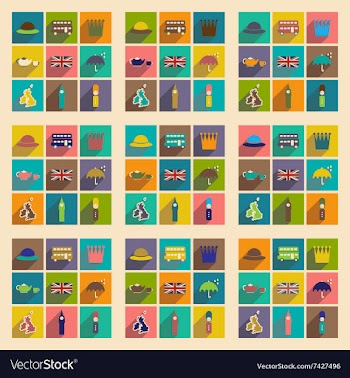 Set of flat icons with long shadow United Kingdom vector image