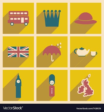 Set of flat icons with long shadow United Kingdom vector image