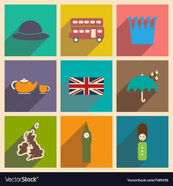 Set of flat icons with long shadow United Kingdom vector image