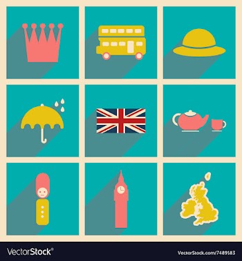 Set of flat icons with long shadow United Kingdom vector image