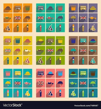 Set of flat icons with long shadow United Kingdom vector image