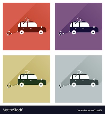 Set of flat icons with long shadow wedding car vector image
