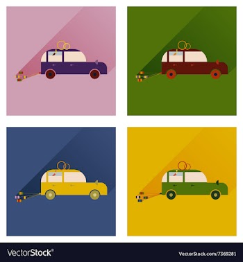 Set of flat icons with long shadow wedding car vector image