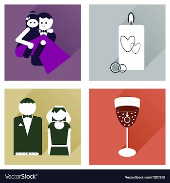 Set of flat icons with long shadow wedding vector image
