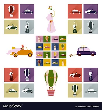 Set of flat icons with long shadow wedding vector image