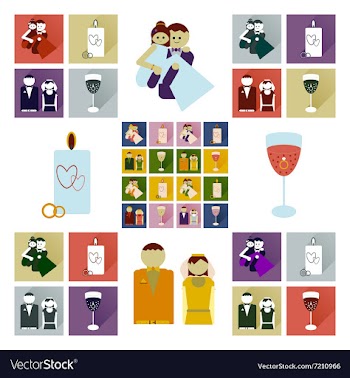 Set of flat icons with long shadow wedding vector image