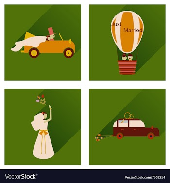 Set of flat icons with long shadow wedding vector image