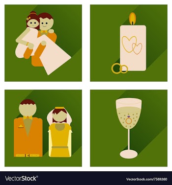 Set of flat icons with long shadow wedding vector image