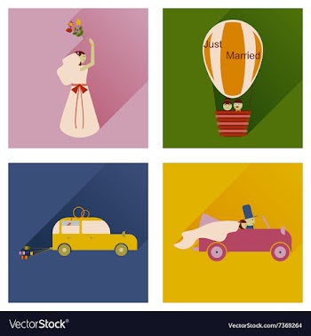 Set of flat icons with long shadow wedding vector image