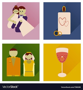 Set of flat icons with long shadow wedding vector image