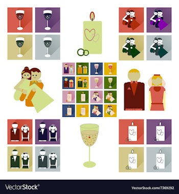 Set of flat icons with long shadow wedding vector image
