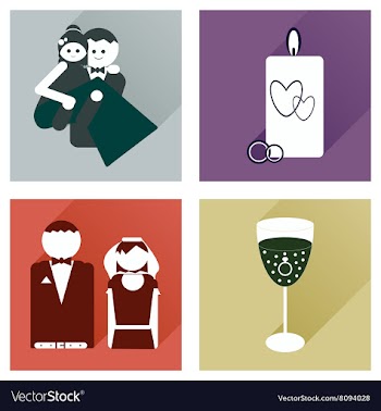 Set of flat icons with long shadow wedding vector image