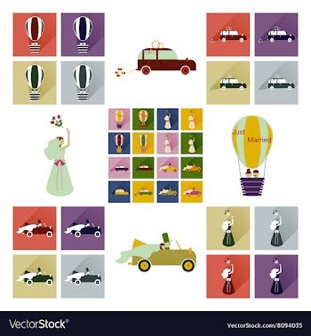 Set of flat icons with long shadow wedding vector image