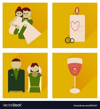 Set of flat icons with long shadow wedding vector image
